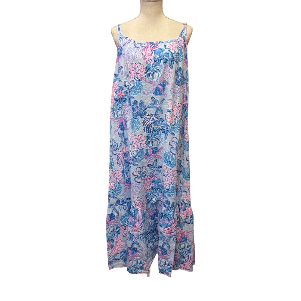 Lilly Pulitzer Amerie Linen Midi Dress Bahamas Beachcomber  Large‎ New Beach - Picture 2 of 10